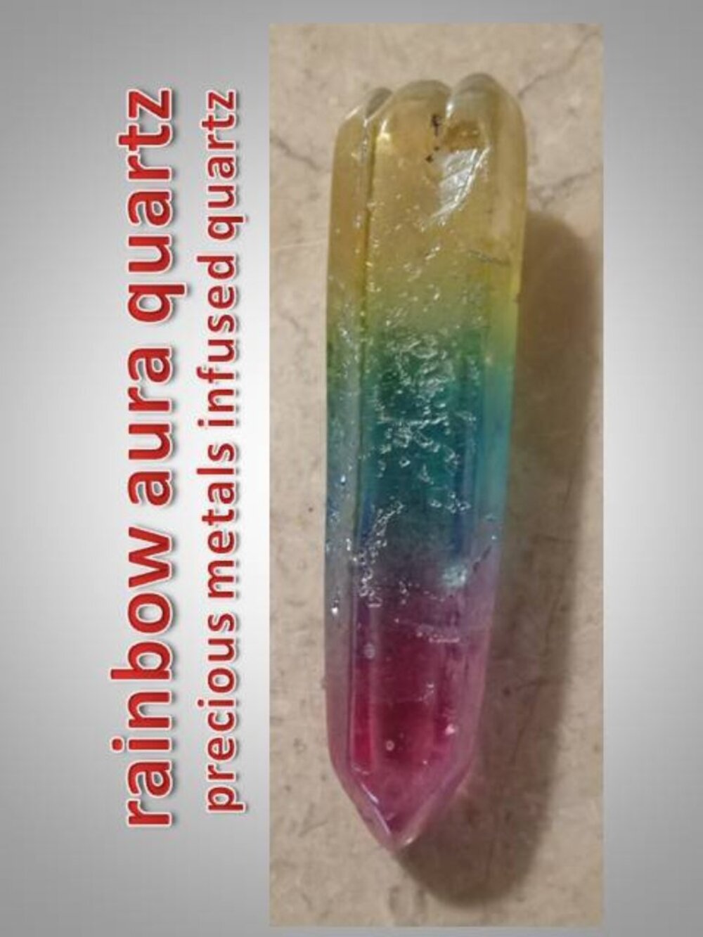 Rainbow Aura Quartz crystal stone rock point  Chakra - Platinum Gold